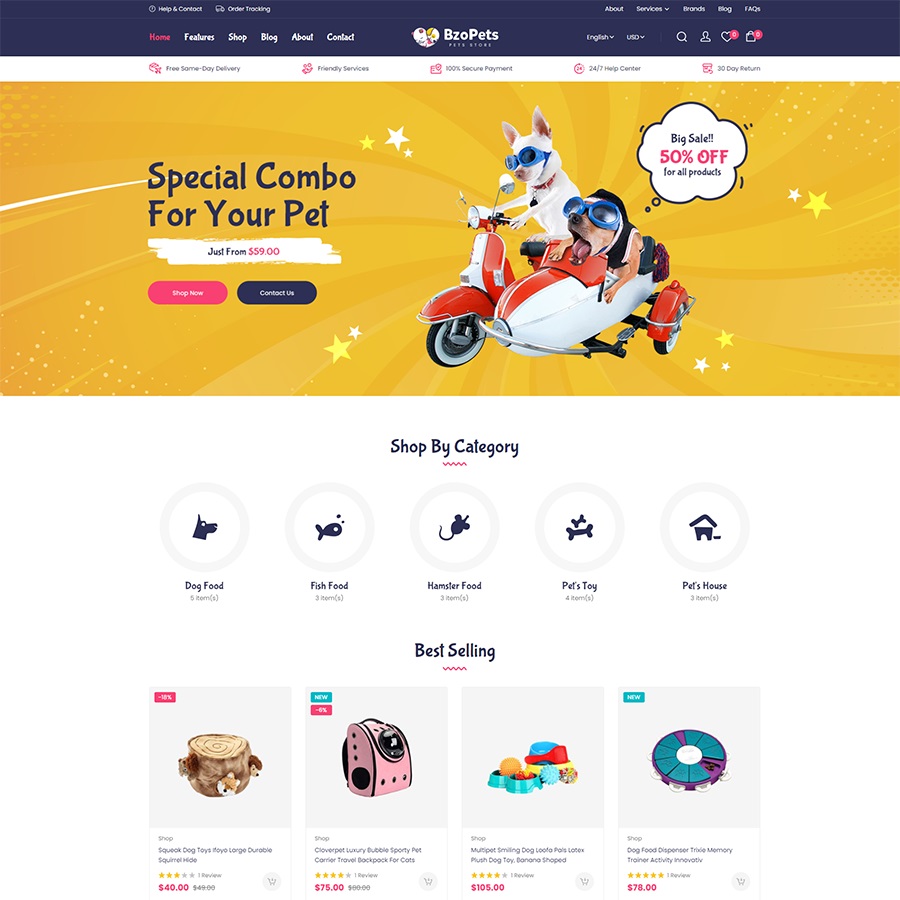 BzoPets - Best eCommerce Animals & Pets Store Magento 2 Theme