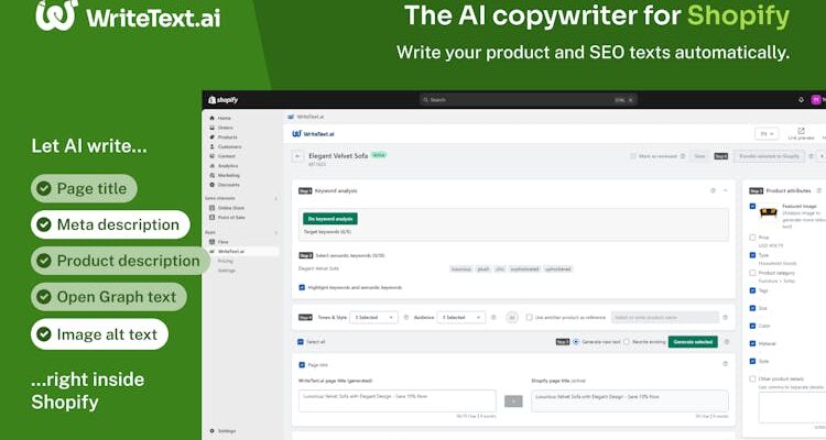 WriteText.ai for Shopify – Quality. Savings. Max Convenience.