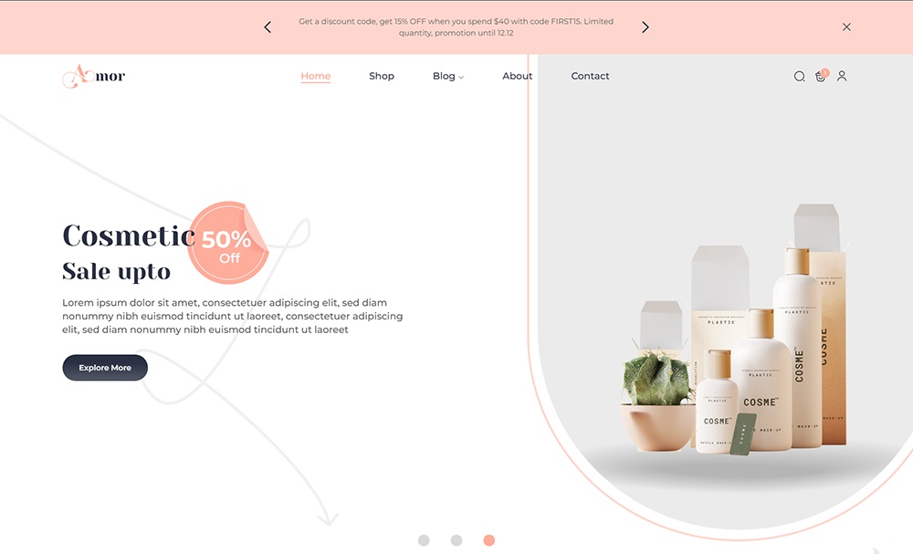 Amor – Free Woocommerce Theme for Beauty and Cosmetics Shop